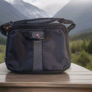 Wenger Swiss Army Laptop Bag Gray Black Shoulder Travel Portable Luggage Modern